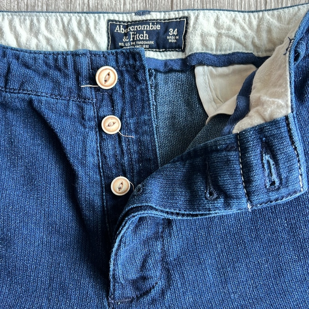 Abercrombie & Fitch Men’s Button Fly Flat Front Chino Shorts‎ Size 34 Blue